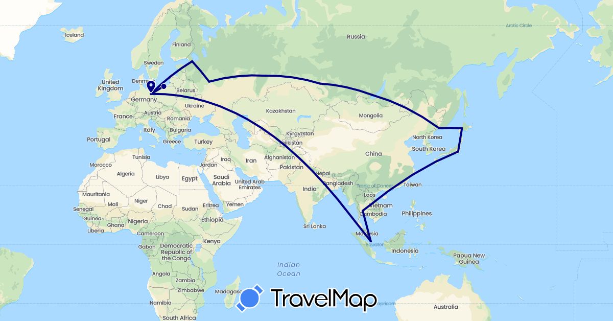 TravelMap itinerary: driving in Germany, Japan, Poland, Russia, Singapore, Thailand (Asia, Europe)
